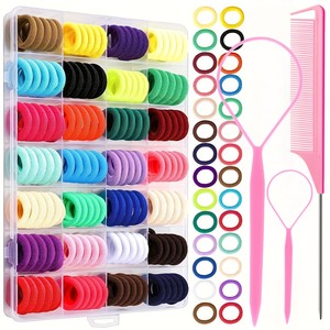 Vente en gros d'élastiques à cheveux en caoutchouc haute élasticité, 24/28/32 couleurs, outil Topsy Tail mignon, peigne à queue, pour coiffure esthétique DIY et tresses à bulles - Product Image 4