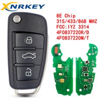 XNRKEY Llave remota para coche de 3 botones, chip 8E, 315/433/868Mhz, FCC: IYZ 3314, P/N: 4F0837220R/D 4F0837220M/T para Audi A6 S6 Q7 2004-2015