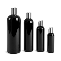 Bouteille de shampooing ronde boston noire opaque avec différents bouchons