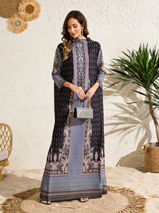 Abito lungo plissettato alla moda stampato alla moda tradizionale Muslim Dubai Plus Size piega abiti eleganti da donna - Product Image 5