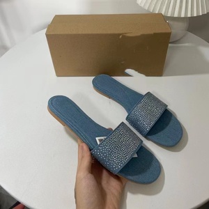 QuiteS Summer New Fashion Women's Flat <b>Open</b> Toe Back Empty Sandals Blue Rhinestones Casual Anti-Slip - Product Image 4
