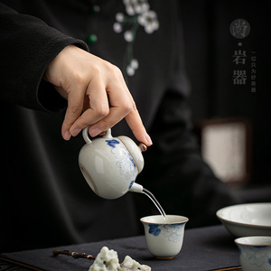 Hand Painted Peony Ceramic Teapot Blue And White <b>Small</b> <b>Pot</b> With Lid Household <b>Tea</b> Brewer - Product Image 2