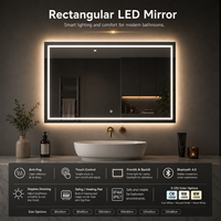 Miroir de salle de bain rectangulaire intelligent à LED avec éclairage avant et arrière, gradation progressive, 3 températures de couleur, anti-buée