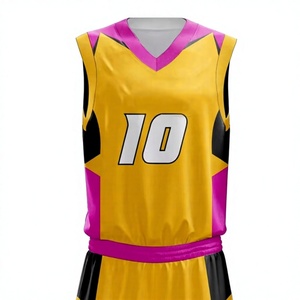 Uniforme de basket-ball personnalisé LONG MISSION INDUSTRY 100% polyester Jaune Rose Noir Impression par sublimation Respirant Adulte Unisexe - Product Image 4
