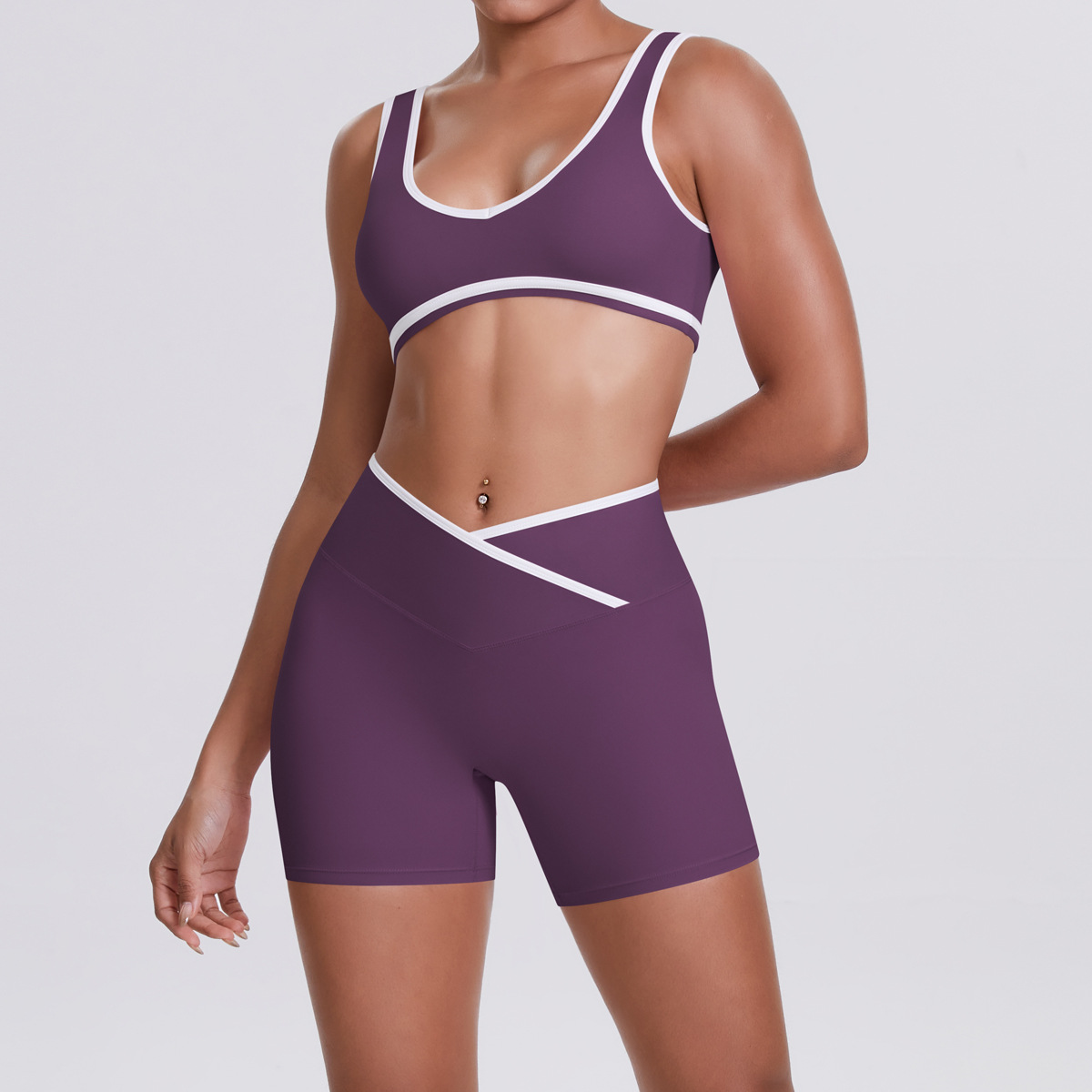 Women's Color-Blocking Yoga Top Sports Running Fitness Two-Piece Set Cross-Border Double-Sided Brushed Breathable Seamless