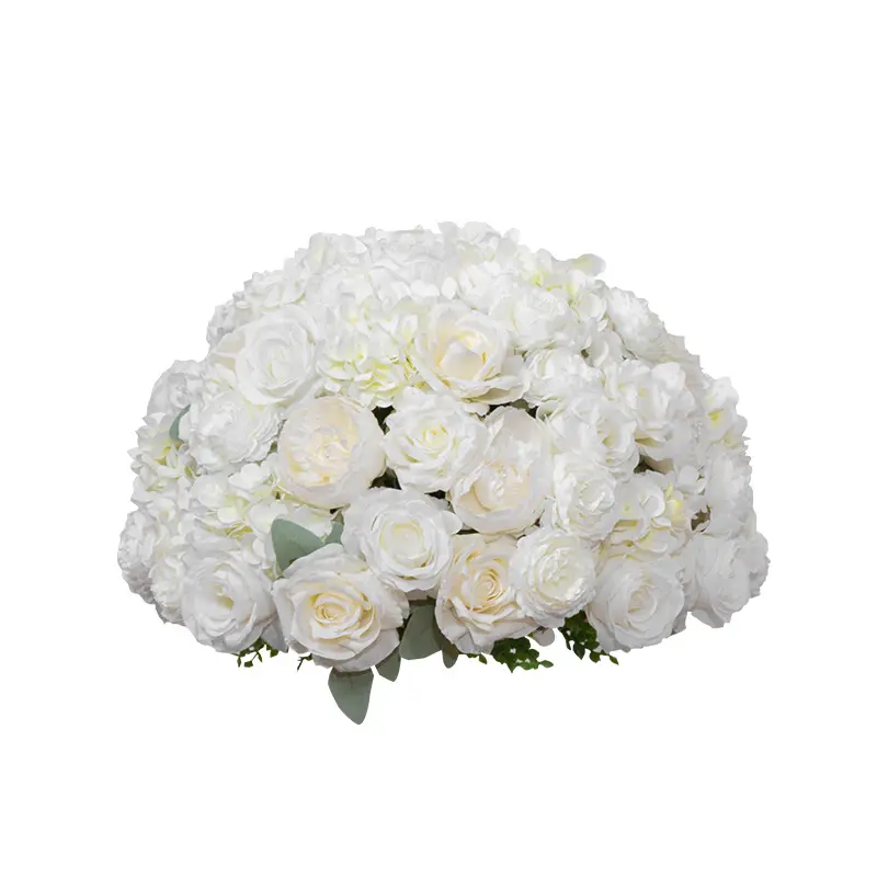 White Artificial Silk Flowers Ball Rose Backdrop Wedding Centerpieces Table Decoration For Birthday Wedding Dinning Table Home