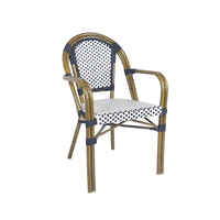 Chaises de bistrot françaises en métal Paris avec accoudoirs, structure en aluminium, chaise de jardin en rotin empilable pour villa et restaurant extérieur