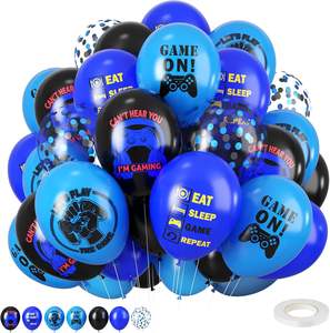 Ballons de fête sur le <span class=keywords><strong>thème</strong></span> des <span class=keywords><strong>jeux</strong></span> <span class=keywords><strong>vidéo</strong></span>, bleus et noirs, confettis, ballons imprimés sur le <span class=keywords><strong>thème</strong></span> des <span class=keywords><strong>jeux</strong></span>, décorations, ballons en latex pour <span class=keywords><strong>jeux</strong></span>, fournitures de fête - Product Image 1