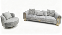 Canapé moderne de luxe 3 places + fauteuil individuel, ensemble de canapés rembourrés pour salon avec décor en acier doré, meubles haut de gamme pour hôtel