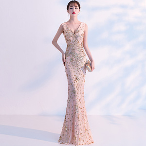1211 robe de soirée été coupe ajustée longue Toast mariée robe en queue de poisson mode féminine - Product Image 4