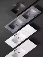 Ensemble de meuble-lavabo de salle de bain ovale monobloc thermoformé en dalle de pierre blanche classique avec support dissimulé sous le comptoir sur mesure