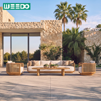 Ensemble de canapés en teck pour cour moderne, mobilier d'extérieur de luxe pour hôtel, canapé modulaire avec coussins, mobilier de patio extérieur, ensemble de canapés de jardin