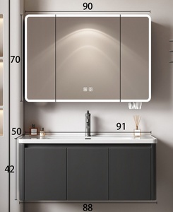 Modern Arc Honeycomb Aluminum Water Resistant <b>Wall</b>-Mounted Hotel Bathroom Cabinet Combo Side Storage Washstand Integrated Basin - Product Image 6