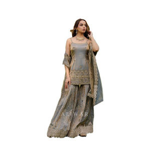 Traje Tradicional Étnico de Diseñador, Sharara Gharara Listo para Usar, Tela Georgette, Bordado Indio, Corte Ajustado, Invierno/Verano - Product Image 1