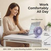 Ventilateur de bureau portable ultra-silencieux à rotation 360°, moteur USB sans balais, 3 vitesses, 5W, mini, en plastique léger, pour usage extérieur
