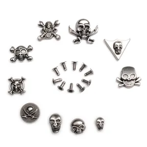 Conjunto de remaches de calavera pirata, tachuelas de Metal con pinchos, botón de remache, Concho artesanal, bolso de cuero, pulsera, zapatos, ropa, decoración de costura, 100