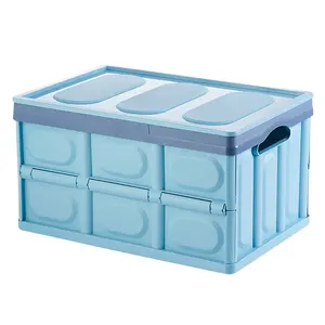 Stackable तह भंडारण बॉक्स प्लास्टिक भंडारण बॉक्स कंटेनर ढक्कन के साथ पोर्टेबल बंधनेवाला foldable भंडारण बॉक्स आयोजक