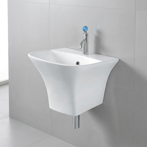 Lavabo rectangulaire blanc en céramique sur pied pour salle de bain, écologique et moderne, idéal pour hôpitaux et villas - Product Image 1