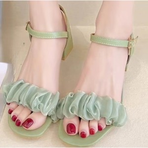 Sandalias de Verano Verdes al por Mayor para Mujer, de Moda Casual para Exteriores, con Punta Redonda Abierta, Correa de Tobillo con Hebilla y Tacón Grueso - Product Image 1
