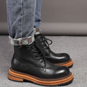 2026 New Men's <b>Boots</b> Thick Sole <b>Boots</b> Genuine <b>Leather</b> Round Toe Shoes Lace-Up <b>Boots</b> Outdoor <b>Work</b> <b>Boots</b> - Product Image 4