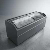 Réfrigérateur îlot horizontal en verre courbé à température constante, économe en énergie, mobile, à refroidissement rapide, équipement de cuisine à vendre
