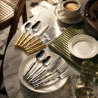 Service de table minimaliste en acier inoxydable 304 avec poignées en céramique style bambou, finition miroir, cadeau d'affaires