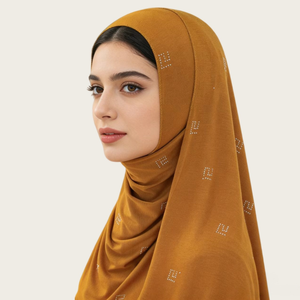 Hijab pour femmes, imprimé géométrique moutarde, écharpe légère en polyester, longue, à porter tous les jours, toutes saisons - Product Image 1