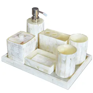 New Design 5 Pieces Resin Shell Luxury Bathroom Accessories Set With Tray
