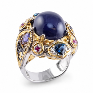 Anello Vintage con Corona e Gemma Blu per Donne - Product Image 1