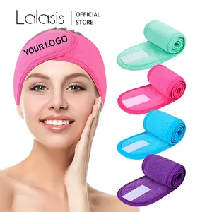 Lalasis bandeaux de yoga extensibles ajustables personnalisés bandeaux brodés bandeau pour visage éponge spa pour femmes