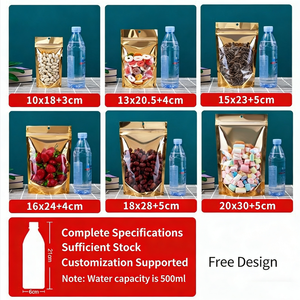 Feuchtigkeitsbeständiger, goldfarbener, transparenter Standbodenbeutel mit wiederverschließbarem Aluminiumfolien-Zipverschluss für die Aufbewahrung von Snacks und Nüssen. - Product Image 4