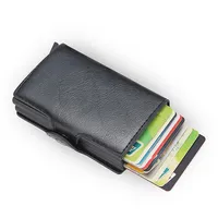 Sarung dompet kartu kredit Bank id pria klip uang dompet penghalang Rfid ganda kotak kulit keamanan dompet logam kotak aluminium tempat kartu