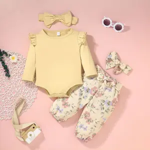 Wholesale toddlers clothes spring new born to 2 years long sleeves girls rompers and trousers baby girls clothing