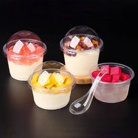 Pot en plastique à paroi simple 250 ml 300 ml, gobelets à dessert en PP avec couvercle et cuillère pour la pâtisserie, le yaourt, la crème glacée, la gelée, le pudding, le gâteau au lait