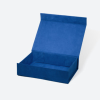 Boîte cadeau pliable en daim bleu doux, format A5 peu profond, fermeture magnétique, texture velours, emballage rigide pliable de qualité supérieure
