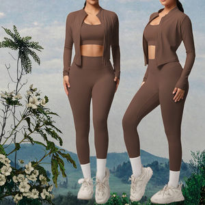 Abbigliamento sportivo da donna abbigliamento sportivo da palestra Yoga Run da ginnastica 3 pezzi set di abbigliamento a maniche lunghe giacca con cerniera XS XL traspirante - Product Image 3