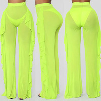 Aangepaste logo dames doorschijnende mesh ruffle broek zwembroek bikini onderdeel cover-up boardshorts en zwemshorts dropshipping