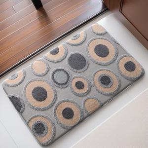 Alfombra de baño geométrica D6H, rectangular, gris, de poliéster, absorbente, antideslizante, diseño minimalista para entrada de baño - Product Image 4