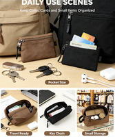Dompet Kanvas Mini Jiusi dengan Resleting, Gantungan Kunci, Tempat Kartu Portabel, Dompet Koin Kecil dengan Lapisan Poliester untuk Unisex