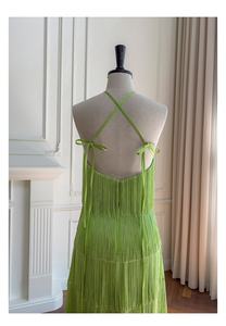 Oudina ชุดเดรสยาวเปิดหลังแต่งพู่แขนกุดชุดเดรสออกงานเลี้ยงอาหารค่ำ<span class=keywords><strong>หรู</strong></span>หราทันสมัย - Product Image 4