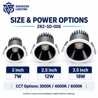 Spot LED Encastrable 7W 12W 18W 2 2.5 3.5 Pouces CRI95 Réflecteur Profond en Aluminium Plafonnier Blanc Brillant Noir Vente en Gros