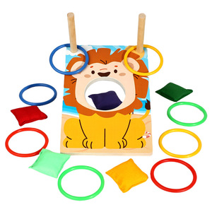 <span class=keywords><strong>Jeu</strong></span> de lancer d'anneaux en bois avec sacs de sable, thème animaux de dessin animé, jouet éducatif interactif pour enfants, pour intérieur et extérieur, divertissement familial - Product Image 5