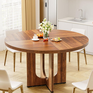 Tavolo da Pranzo Rustico Marrone 47\" in Legno Rotondo per 4 Persone con Base Incrociata per Cucina e Sala da Pranzo - Product Image 2