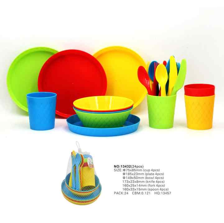 24pcs Kids Cutlery Dinnerware Set with Plate Bowl Cup Fork Spoon Knife for  Children's Party