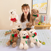 Ours en peluche avec fleurs, cadeau de couple en forme de cœur, rembourrage en coton PP, 31cm-50cm, vente en gros