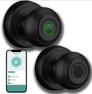 Black Fingerprint Biometric Smart Knob Door Lock Digital Lock Keyless Entry Door Knob Lock APP Control Biometric Door Knob