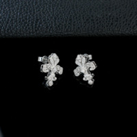 Boucles d'oreilles clous Fleur de Lys en Argent Sterling 925 Pavé de Zirconiums, Style Vintage, Fleur de Lys Diamantée, Effet Givré, pour Femme, Bijoux Fins, Cadeau