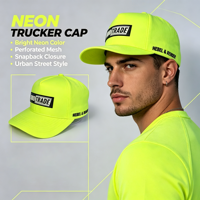 Casquette de baseball respirante à séchage rapide avec logo en patch de caoutchouc perforé au laser jaune néon et broderie latérale pour sports urbains