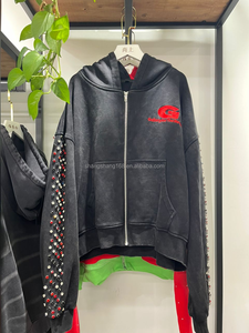 Set Felpa Crop con Zip Oversize in Tessuto Pesante 500gsm, Ricamo e Effetto Stone Washed, Personalizzabile Guangzhou Shangshang - Product Image 3