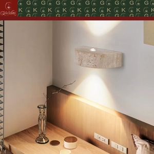 Lámpara de Pared de Media Luna en Travertino Beige para Dormitorio, Sala de Estar o Pasillo, con Doble Haz de Luz Ascendente y Descendente, GOLDKING, Fabricante OEM/ODM Directo de Fábrica - Product Image 3
